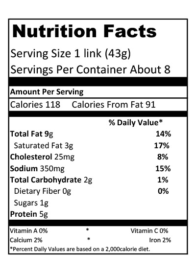 Schweigert Meats Old Fashion Natural Casing Wieners Nutrition Facts