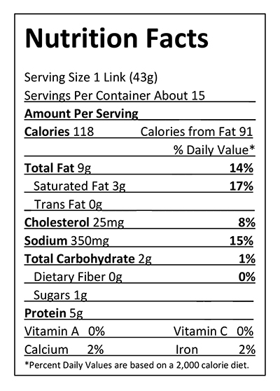 Schweigert Meats Old Fashioned Natural Casing Wieners Nutrition Facts
