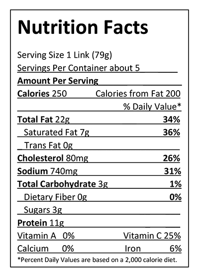 Schweigert Meats Smoked Bratwurst with Wild Rice Nutrition Facts