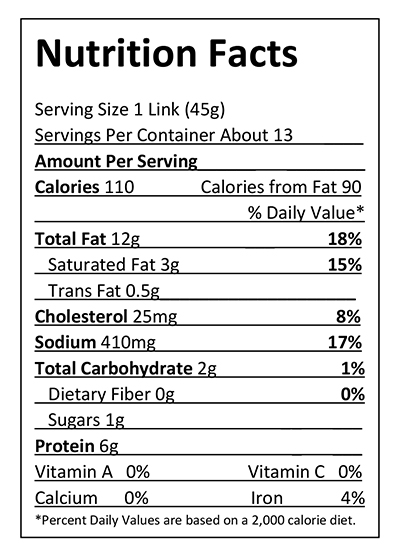 Schweigert Meats Nautral Casing Beef Wieners Nutrition Facts