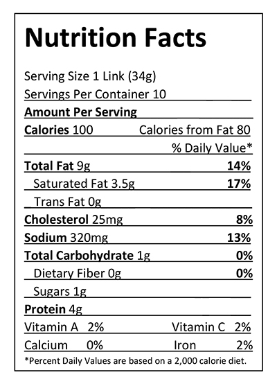 Bakalars Goodtime Wieners Nutrition Facts