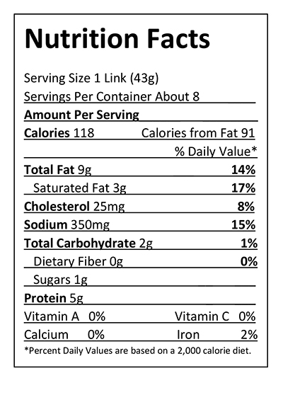 Bakalars Old Fashion Natural Casing Wieners Nutrition Facts