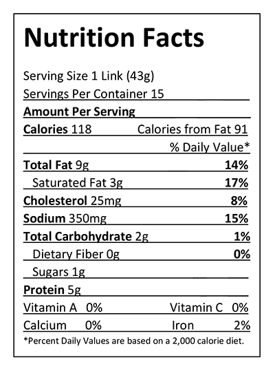 Bakalars Coarse Ground Natural Casing Wieners Family Pack Nutrition Facts