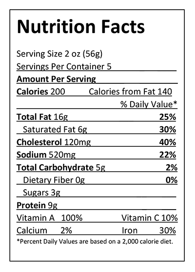 Bakalars Braunschweiger Nutrition Facts