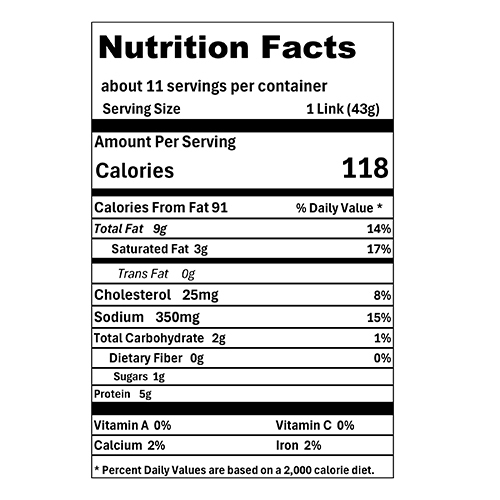 Schweigert Meats Natural Casing Wieners Nutrition Facts