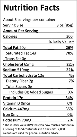 Elliot's Hand Breaded White Cheddar Cheese Curds Nutrition Facts