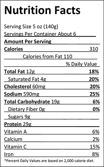  Elliot's Pork Loin Back Ribs with BBQ Sauce - 2lbs. Nutrition Facts