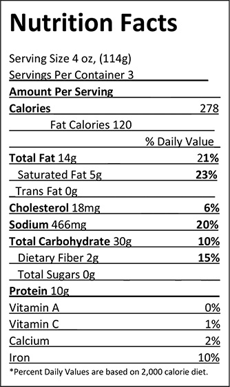 Elliott's Beef Pasty Nutrition Facts