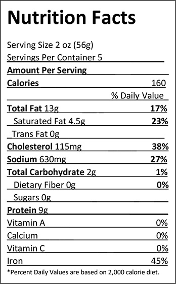 Elliott's Braunschweiger - 10 oz. Nutrition Facts