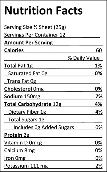 Grandma Elliott's Lefse - 10 oz. Nutrition Facts