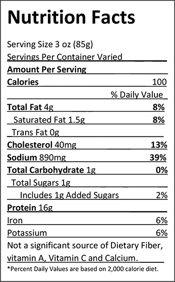  Elliot's Boneless Quartered Pit Hams Nutrition Facts