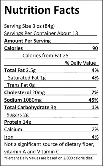 Elliott's Sliced Boneless Ham Nutrition Facts