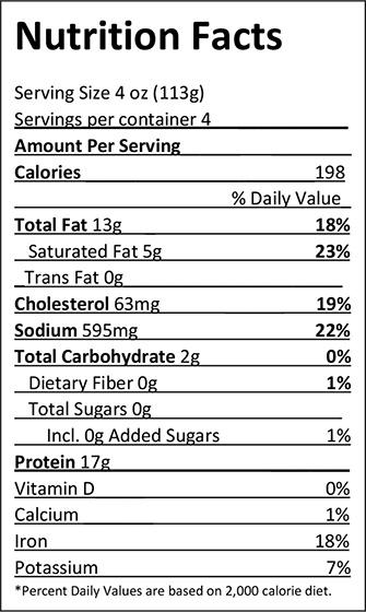 Elliott's Street Tacos Diced Marinated Beef Nutrition Facts