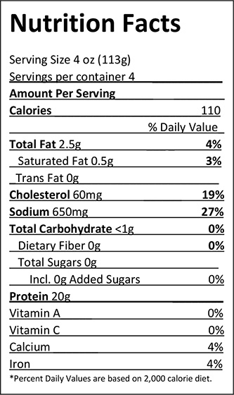 Elliott's Chicken for Fajitas Nutrition Facts