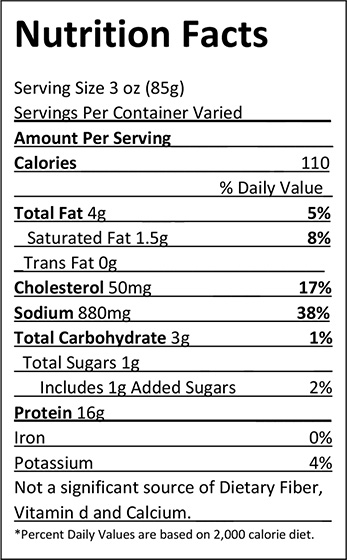 Elliott's Traditional Bone In Whole Ham Nutrition Facts