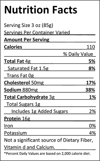 Elliott's Traditional Bone In Half Ham Nutrition Facts