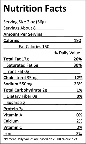  Elliot's Smoked Rope Sausage - 16 oz. Nutrition Facts