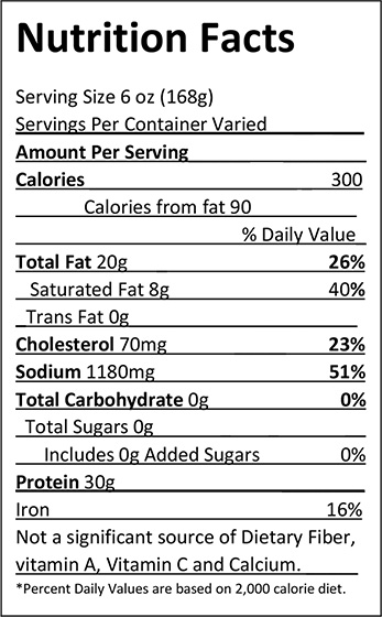 Elliott's Bone In Pork Chops Nutrition Facts