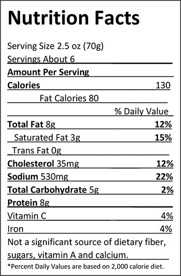 Elliott's Cooked Swedish Sausage - 14 oz. Nutrition Facts