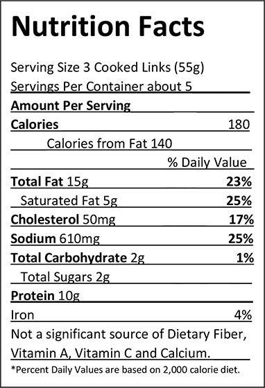 Elliott's Breakfast Links Nutrition Facts