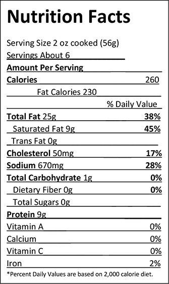 Elliott's Original Pork Sausage Rolls Nutrition Facts