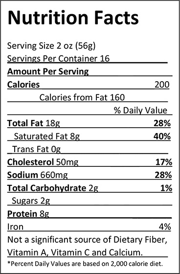  Elliot's Summer Sausage - 2 lbs. Nutrition Facts