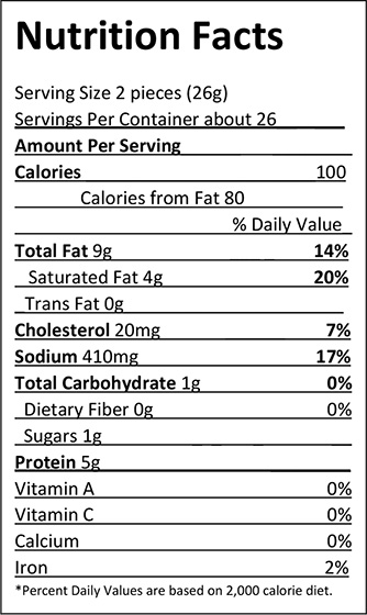 Elliott's Snack Sticks - 24 oz. Nutrition Facts