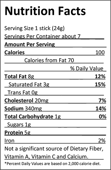 Elliott's Snack Sticks - 6 oz. Nutrition Facts