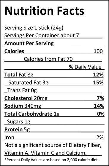 Elliott's Beef Sticks - 6 oz. Nutrition Facts