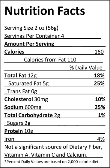 Elliott's Summer Sausage - 8oz Nutrition Facts