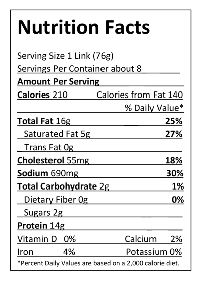 Schweigert Meats Smoked Polish Sausage Nutrition Facts
