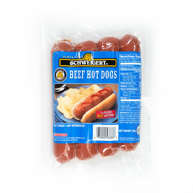 Schweigerts Meats - Big Beef Stadium Hot Dogs - 16oz